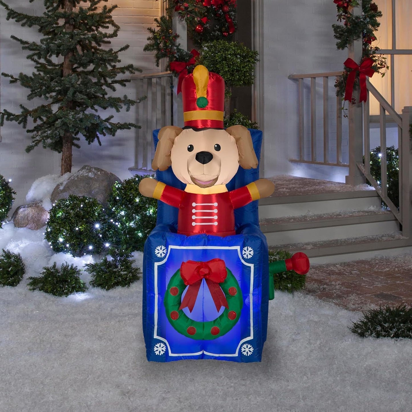 5FT Animated Dog Toy Soldier in a Box Christmas Inflatable by Gemmy - Holiday Yard Inflatables