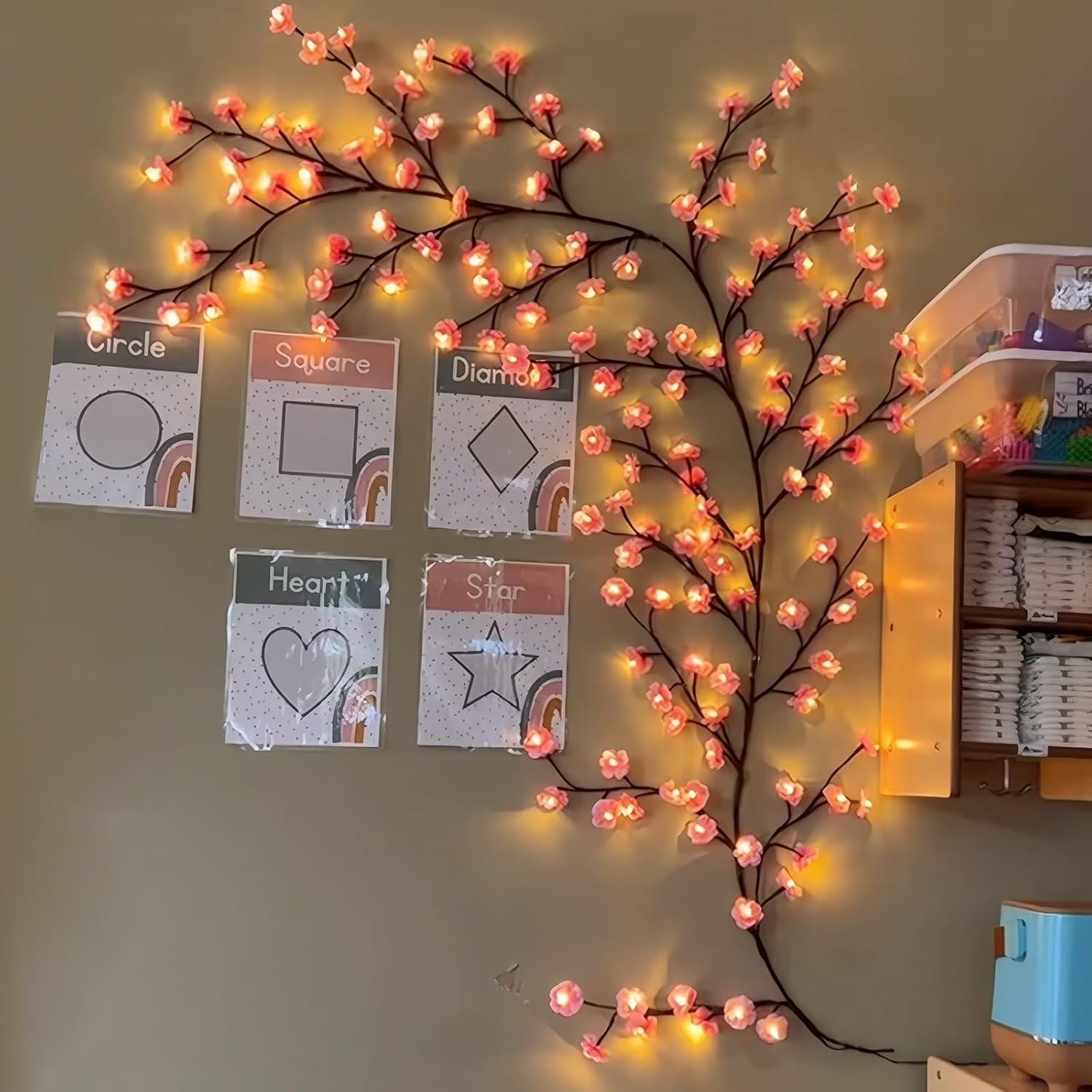 Cherry LED Tree Branch Lights for Wall, Cherry Blossom Willow Vine Twig Decor Garland with 144 LED Lights and Remote,8 Lighting Modes,Christmas Decorations Indoor for Home Wall Door Window (90Inch)