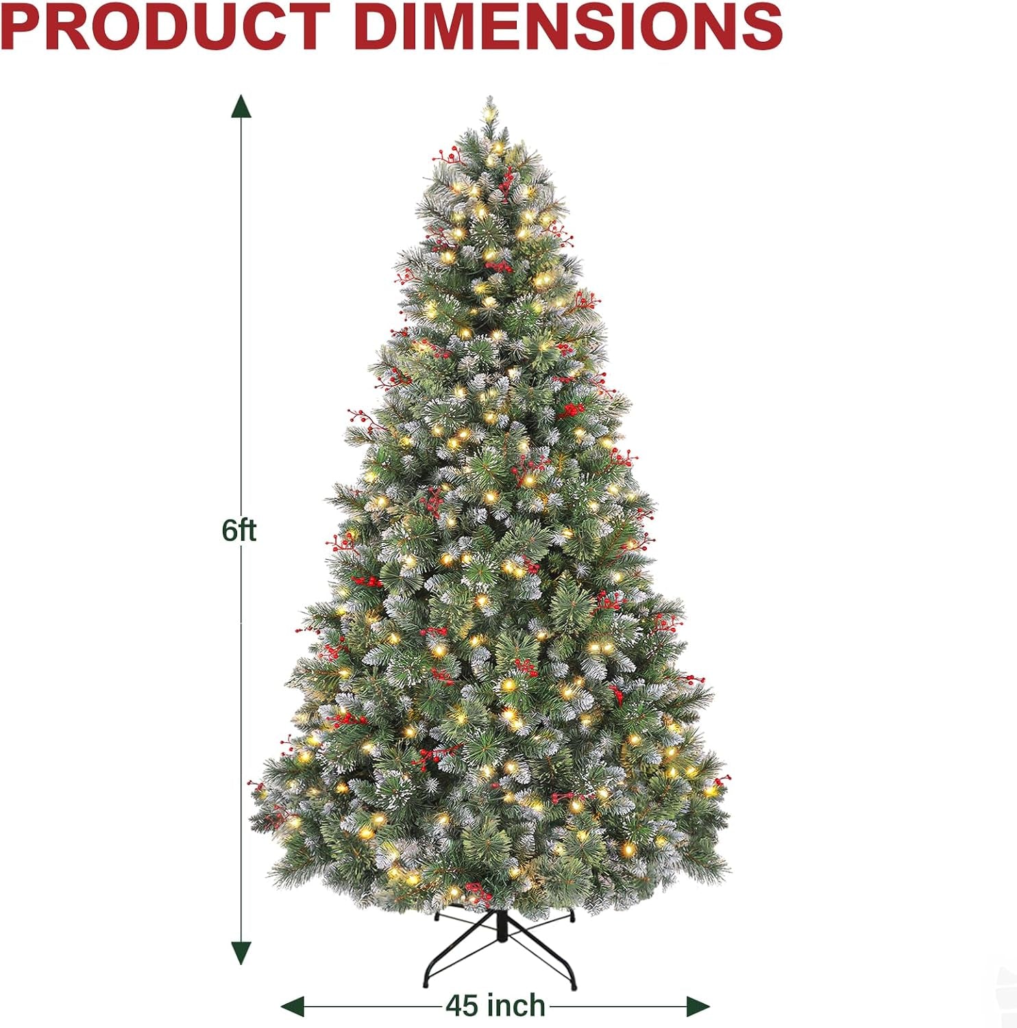 6 Ft Prelit Christmas Tree with Pine Needle and Red Berries