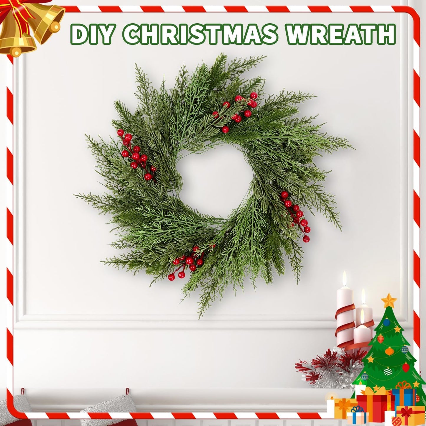 40 Pcs Artificial Pine Branches Assorted Faux Pine Stems Cedar Leaves Needle Sprigs Plastic Fake Christmas Greenery Pine Picks for Xmas Tree Wreaths Garlands DIY Accessories Home Decor (40, Green)