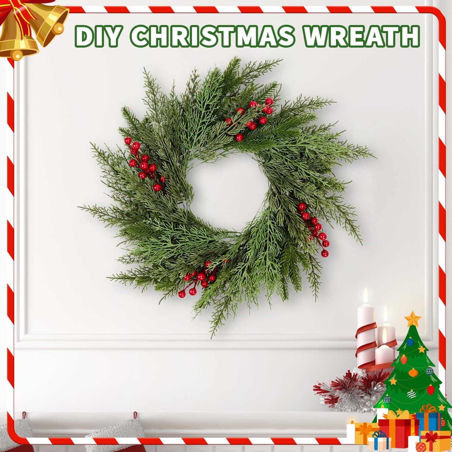 40 Pcs Artificial Pine Branches Assorted Faux Pine Stems Cedar Leaves Needle Sprigs Plastic Fake Christmas Greenery Pine Picks for Xmas Tree Wreaths Garlands DIY Accessories Home Decor (40, Green)