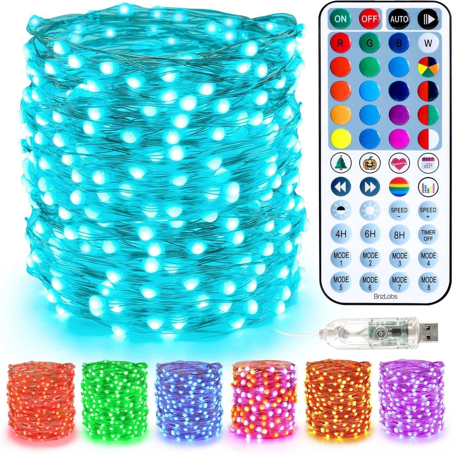 Christmas Fairy String Lights, 33Ft 100 LED Color Changing Christmas Fairy Lights with Remote Timer, USB Rainbow Xmas Light Music Sync RGB Twinkle Light for Xmas Halloween Home Party Wedding
