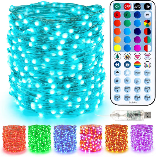Christmas Fairy String Lights, 33Ft 100 LED Color Changing Christmas Fairy Lights with Remote Timer, USB Rainbow Xmas Light Music Sync RGB Twinkle Light for Xmas Halloween Home Party Wedding