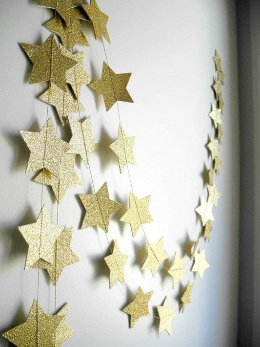 3-Pack Gold Star Garland Banner – Graduation Decorations 2026, Twinkle Twinkle Little Star Decorations for Christmas, Baby Shower & Birthday, 4" X 13Ft Each, Holiday Party Hanging Decor