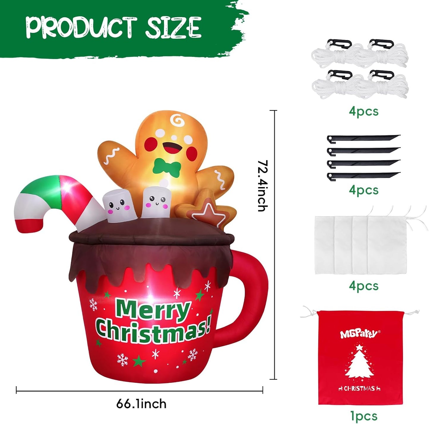 6FT Christmas Inflatables Outdoor Decorations, Gingerbread Christmas Inflatable Hot Cocoa Mug with Built-In Leds Blow up Christmas Decoration for Garden Lawn Yard Patio Xmas Inflatable