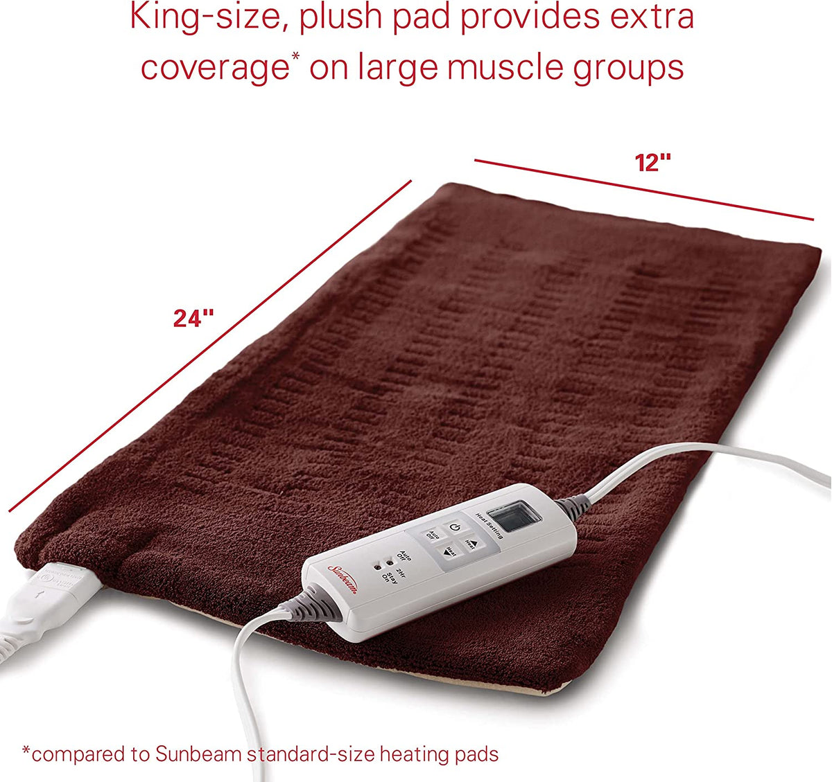 XL Back Neck and Shoulder Heat Therapy 12 X 24 with Auto Shut off 6 Settings Machine-Washable Comfortable Microplush Fabric - Burgundy