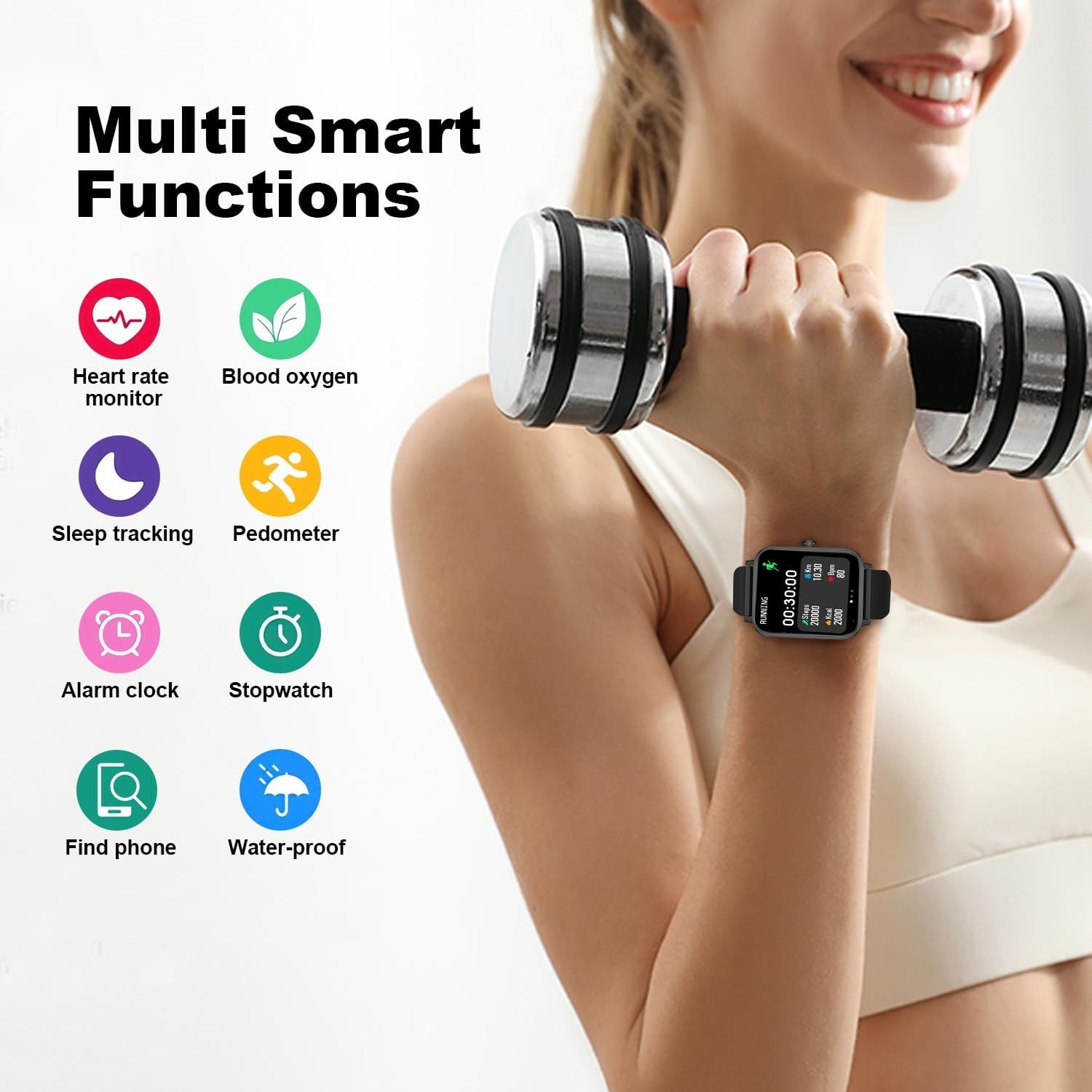Smart Watch for Men Women Smartwatch 1.83" for Iphone Samsung Android Phone Compatible, Fitness Tracker Watch with Pedometer, Heart Rate/Sleep Monitor, Blood Oxygen, IP68 Waterproof