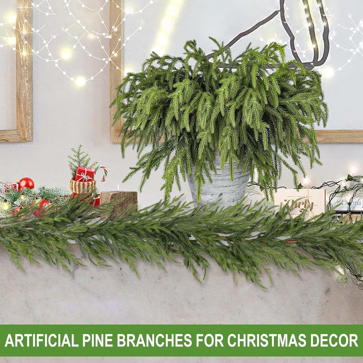 12 Pcs Pine Branches - 18 Inch Artificial Green Pine Stem