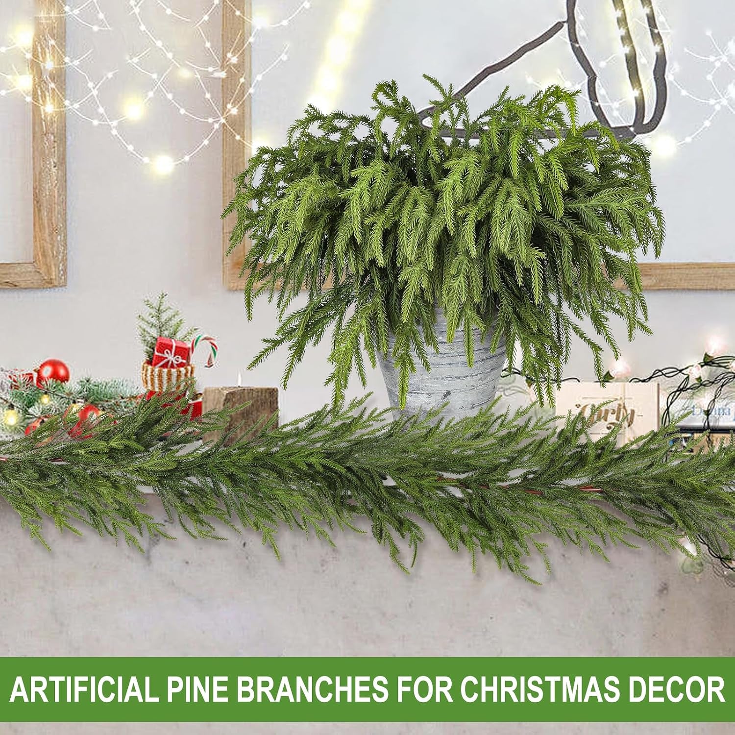 12 Pcs Pine Branches - 18 Inch Artificial Green Pine Stem