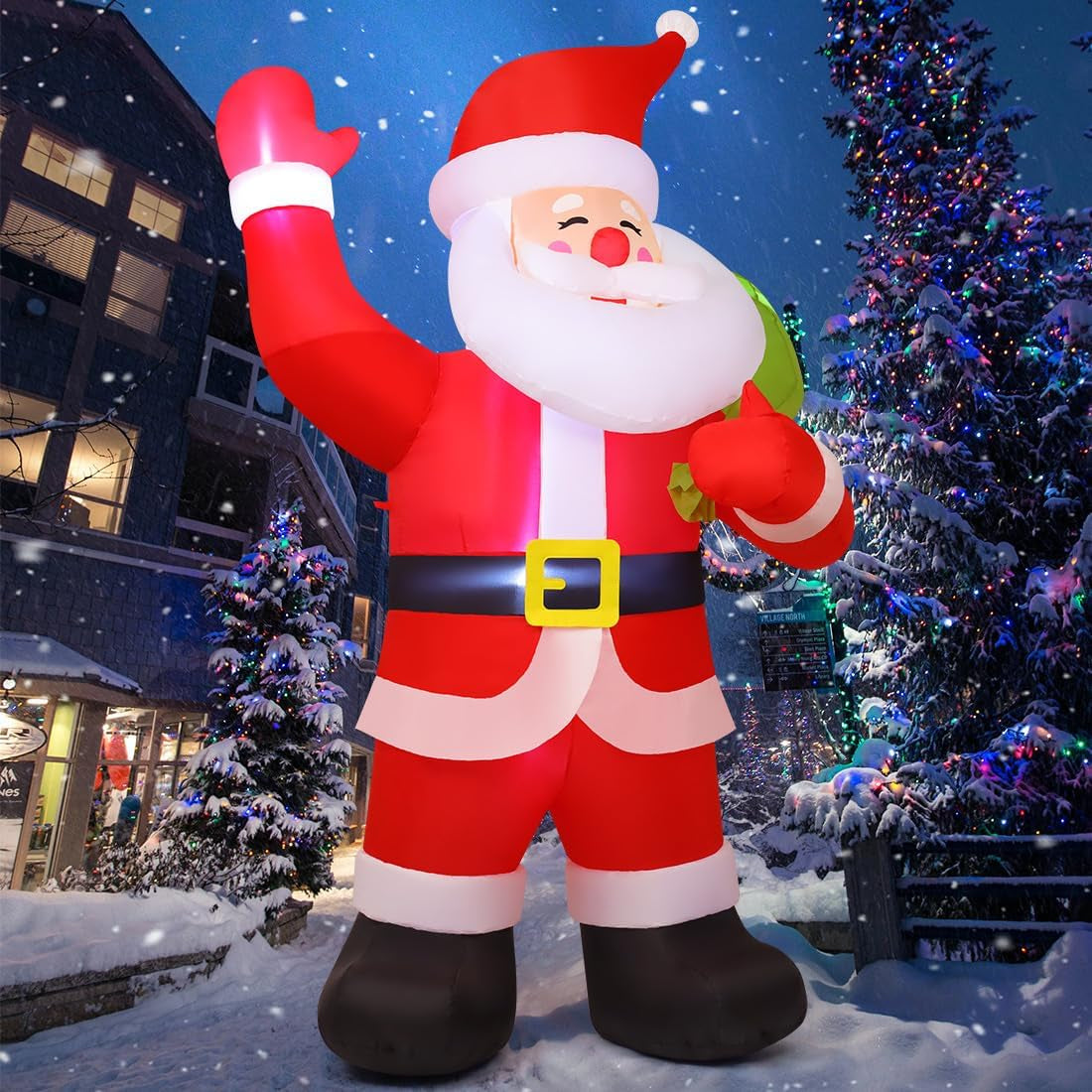 9 FT Animated Christmas Decorations Santa Inflatables, Outdoor Christmas Santa Claus Carry Gift Bag&Shaking Hand Blow up Yard Built-In Leds for Indoor Xmas Party Garden Lawn Decor