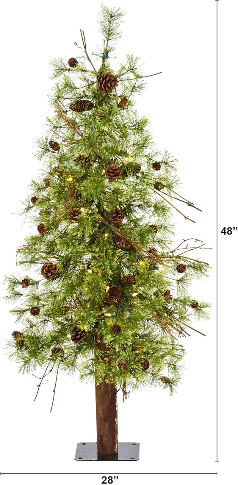 4Ft. Wyoming Alpine Artificial Christmas Tree with 50 Clear (Multifunction) LED Lights and Pine Cones on Natural Trunk
