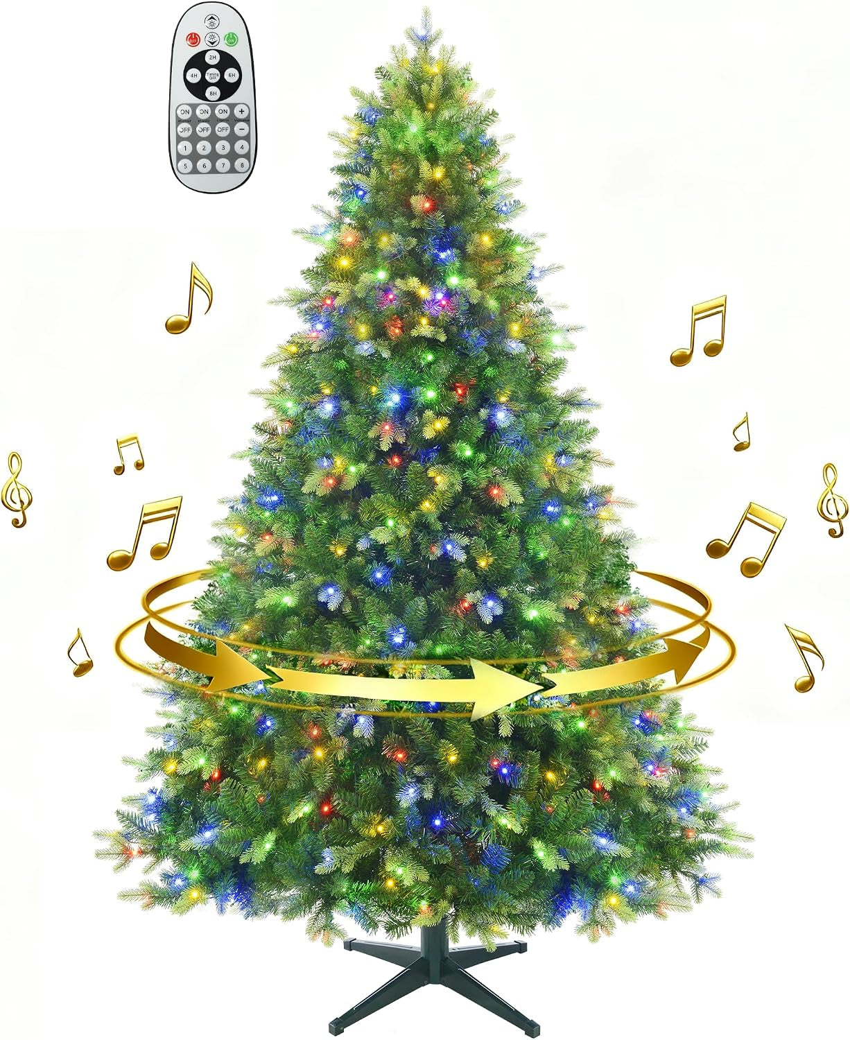 Pre-Lit Rotating Christmas Tree, 6.5FT Artificial for Home Decor