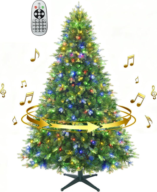 Pre-Lit Rotating Christmas Tree, 6.5FT Artificial for Home Decor