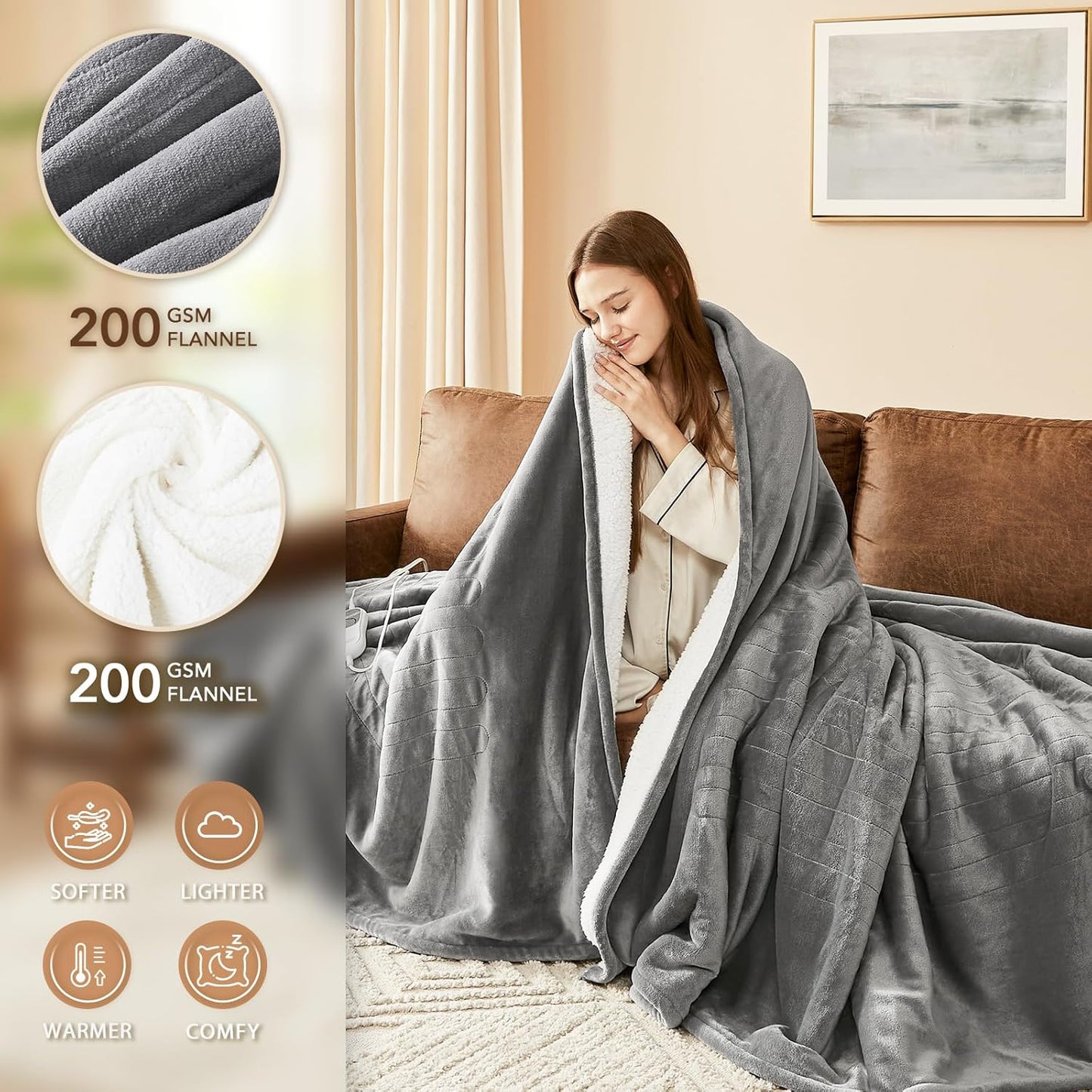 Heated Electric Blanket Twin 62"X84" Heating Throw Blanket