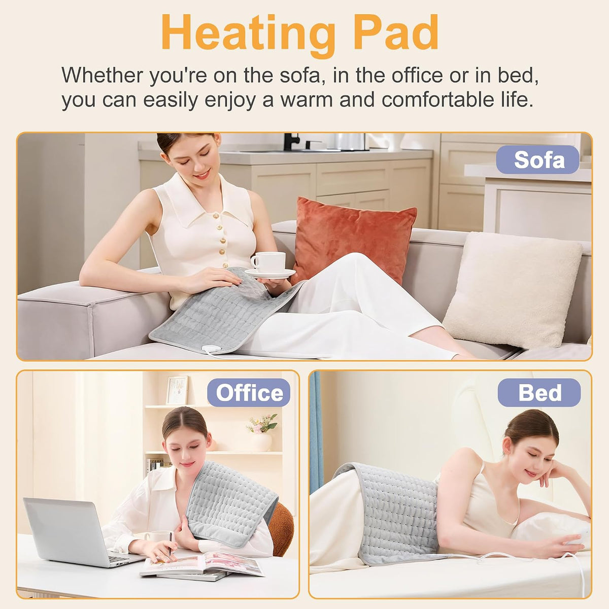 Heating Pad,Electric Heating Pads,Heating Pad for Back,Silvergray,24X12In