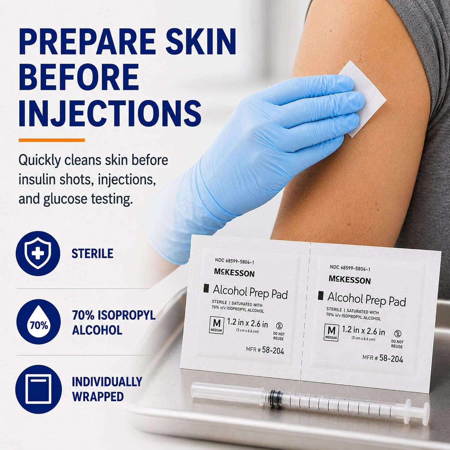 Alcohol Prep Pads, (200 Count) - Sterile, Individually Wrapped Wipes, 70% Isopropyl Alcohol, Medium Size, 2-Ply, Medical Grade, First Aid, 1 Box