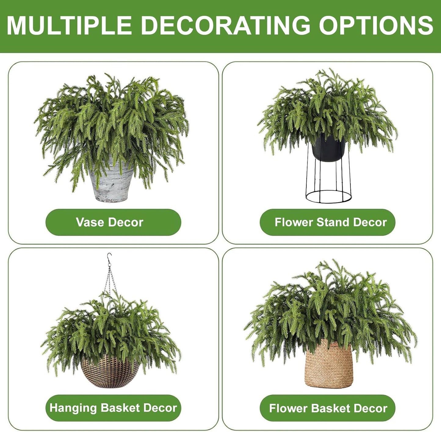 12 Pcs Pine Branches - 18 Inch Artificial Green Pine Stem