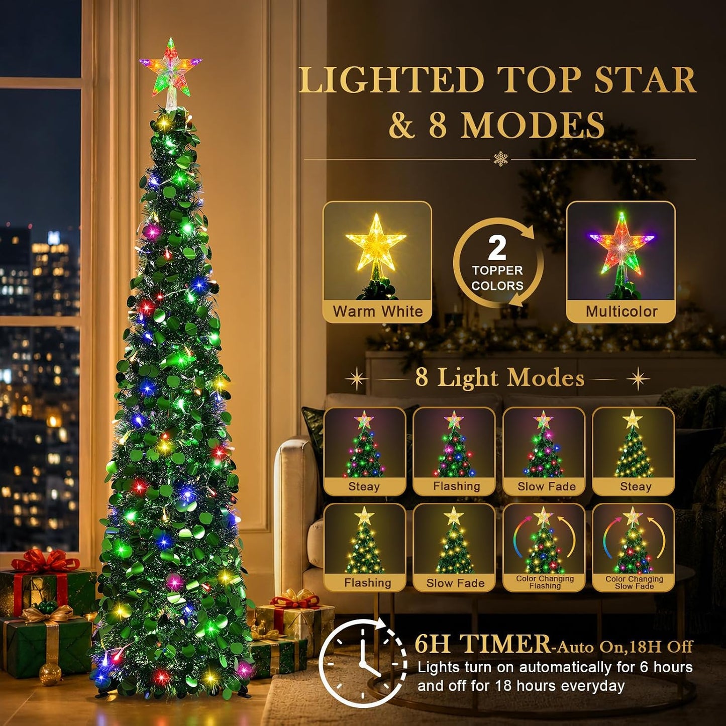 5FT Pop up Christmas Tree with Lighted Top Star for Christmas Decorations
