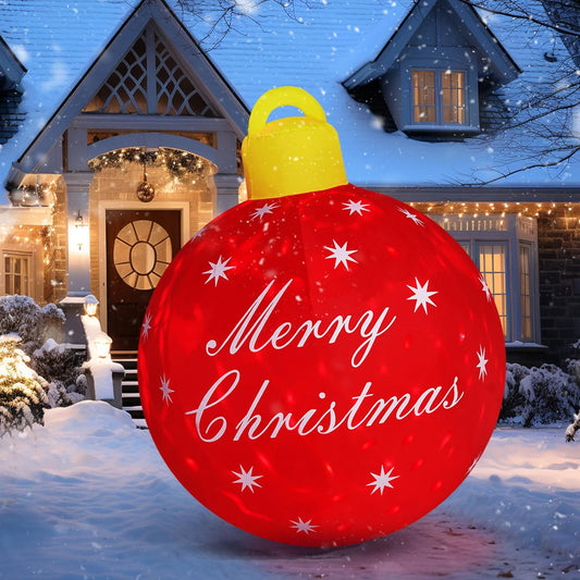 4FT Giant Merry  Blow up Cute Christmas Decor Built-In LED Xmas Yard outside Indoor Party Lawn Garden Porch Lawn Holiday(4Ft Merry Christmas Ball)