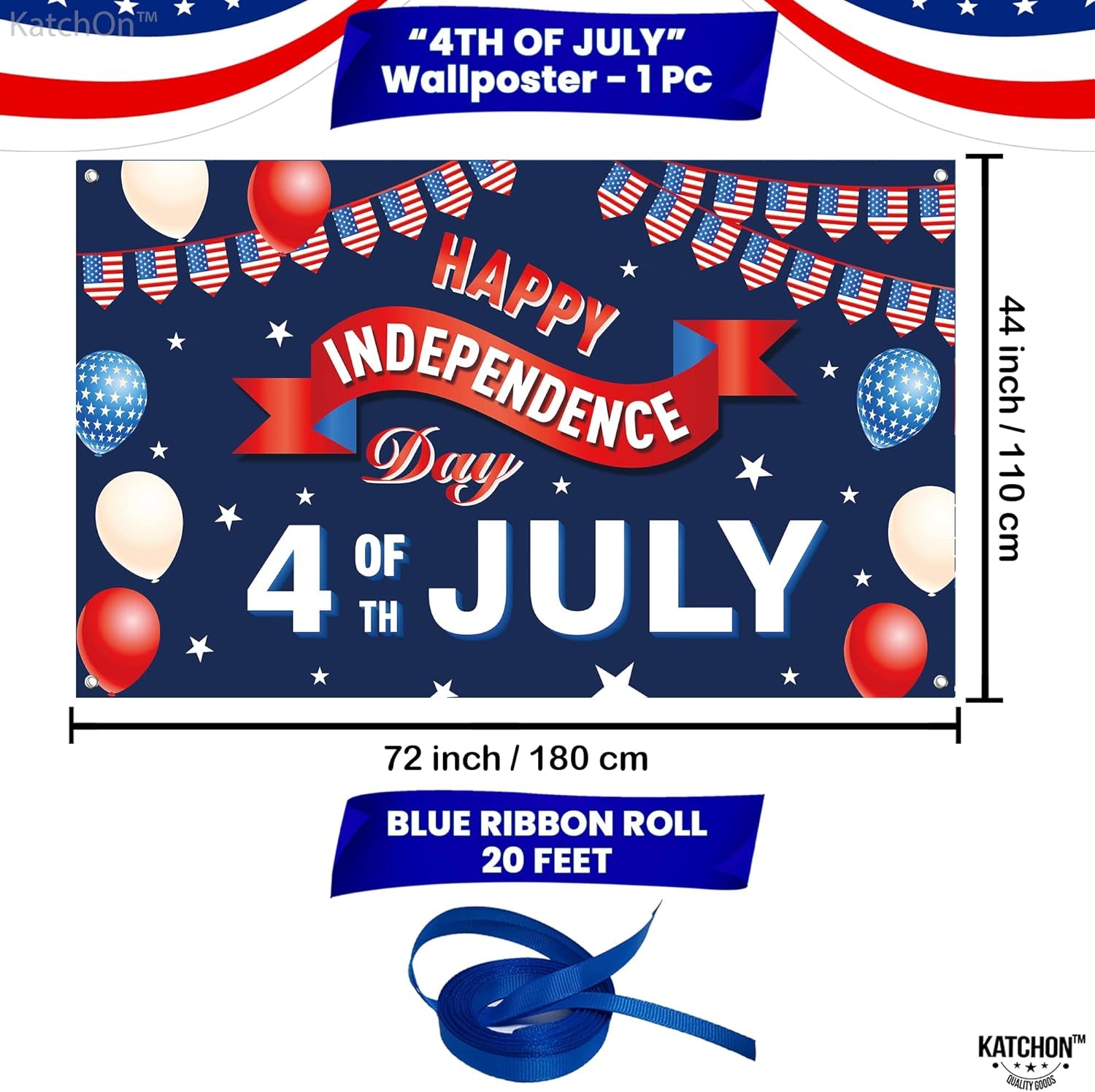 , Happy 4Th of July Banner - Large, 72X44 Inch | 4Th of July Decorations for Home | July 4 Decorations Banner for Patriotic Decorations Outdoor | Fourth of July Banner, 4Th of July Backdrop