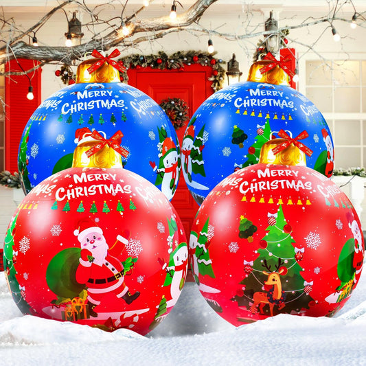4 PCS 24 Inch Giant Inflatable Christmas Balls Outdoor Decorations Large PVC Inflatable Christmas Decorated Ball Ornaments for Tree Yards Lawns Porch Garden Front Doors Holiday Decor