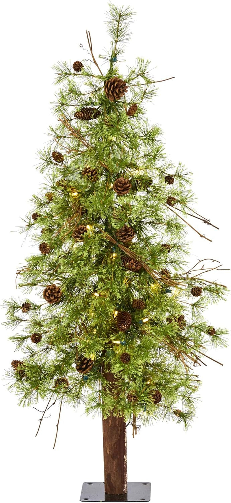4Ft. Wyoming Alpine Artificial Christmas Tree with 50 Clear (Multifunction) LED Lights and Pine Cones on Natural Trunk