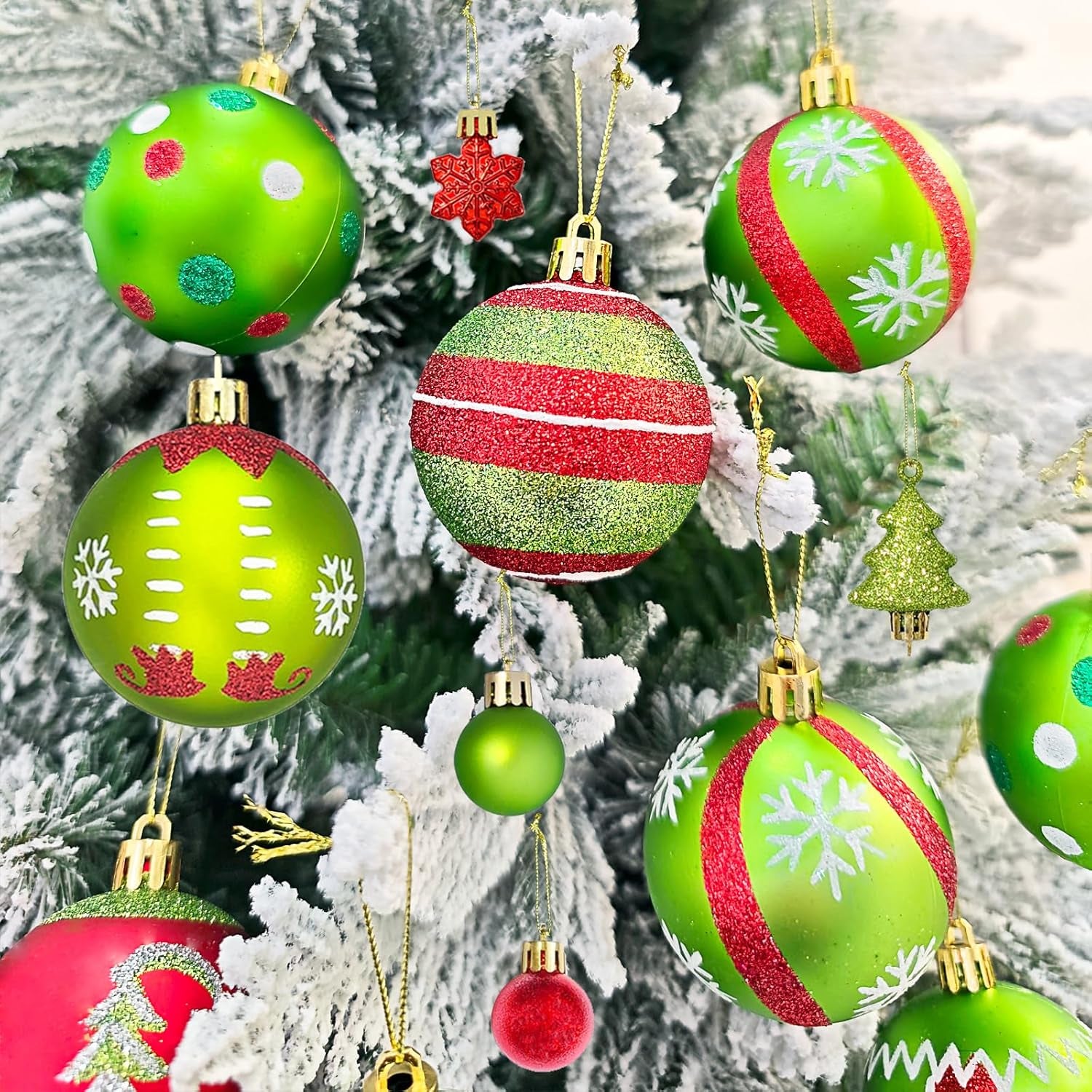 46 Pcs Christmas Ornaments, Christmas Tree Ornaments,Christmas Tree Decoration Ornaments Xmas Ball for Xmas Holiday Wreath Garland, Red and Green