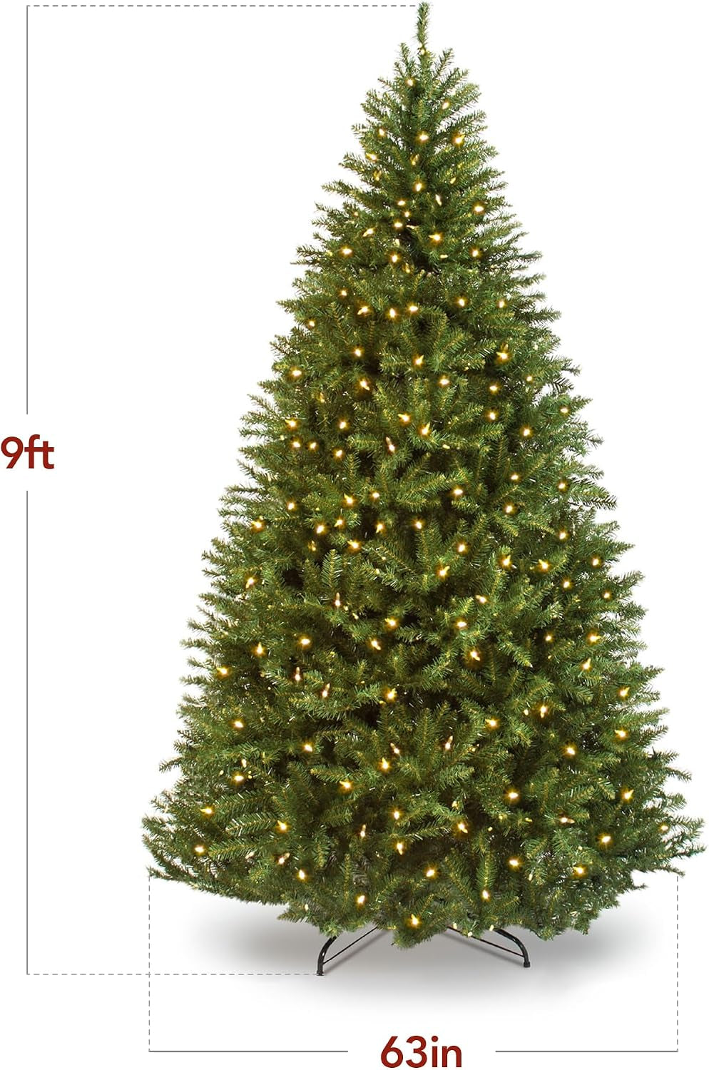 9Ft Artificial Christmas Tree Pre-Lit W/Viral Twinkling Lights Douglas Fir Full Fir Lighted Holiday Decoration W/ 1,000 Warm White LED Lights, 3,594 Tips, Metal Stand