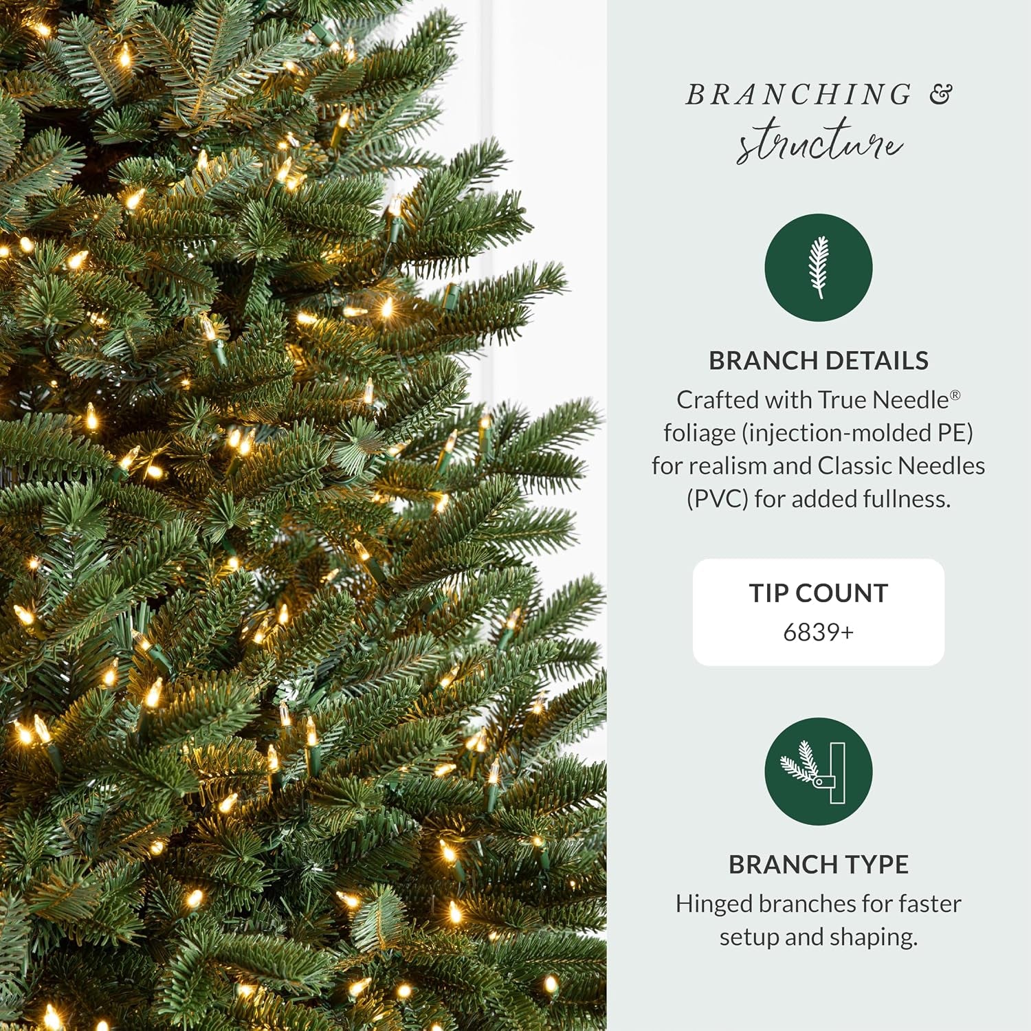 BH Fraser Fir - Full Christmas Tree with Most Realistic True Needle Foliage, Easy Plug Technology & Multiple Height and Lighting Options, LED Clear, 12Ft