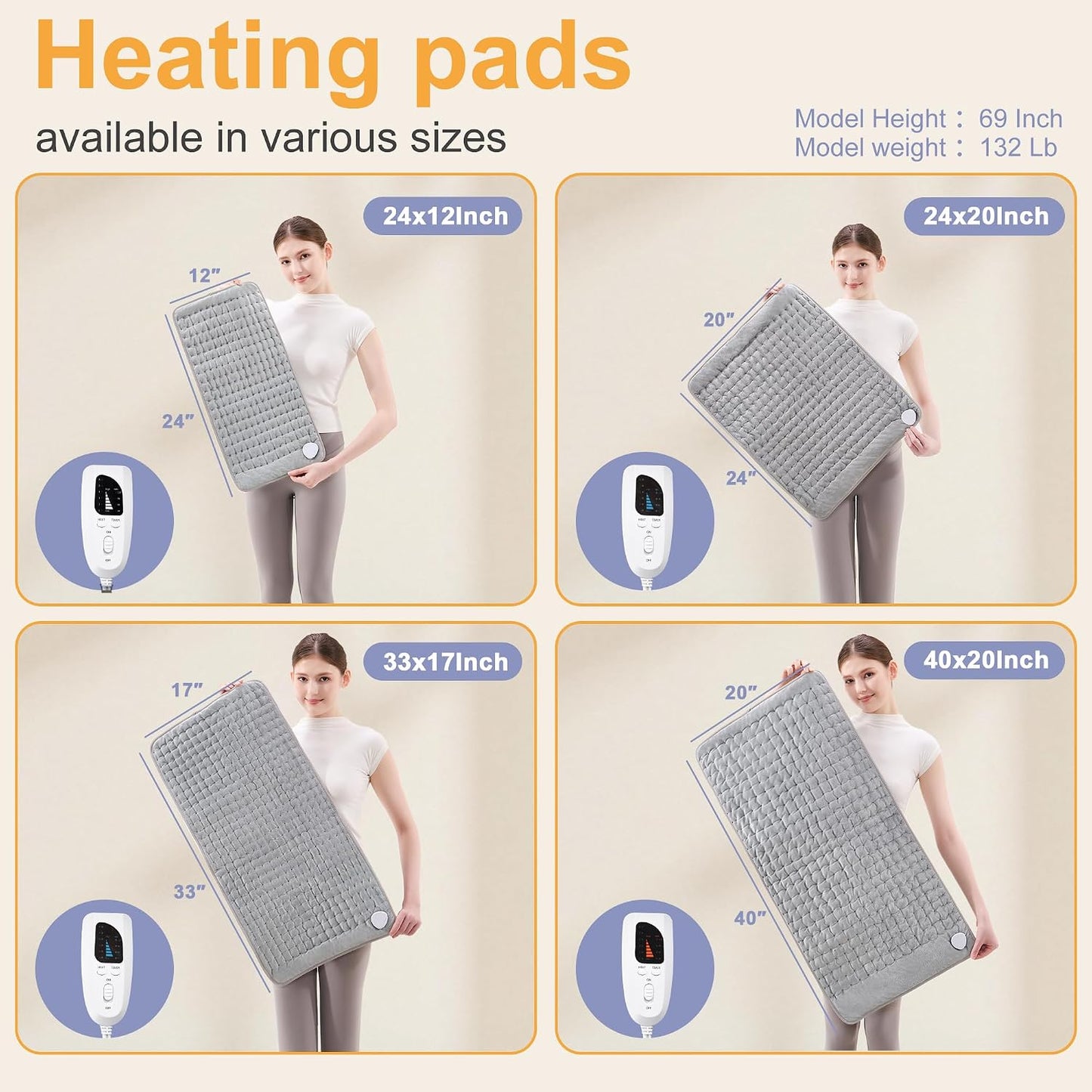 Heating Pad,Electric Heating Pads,Heating Pad for Back,Silvergray,24X12In