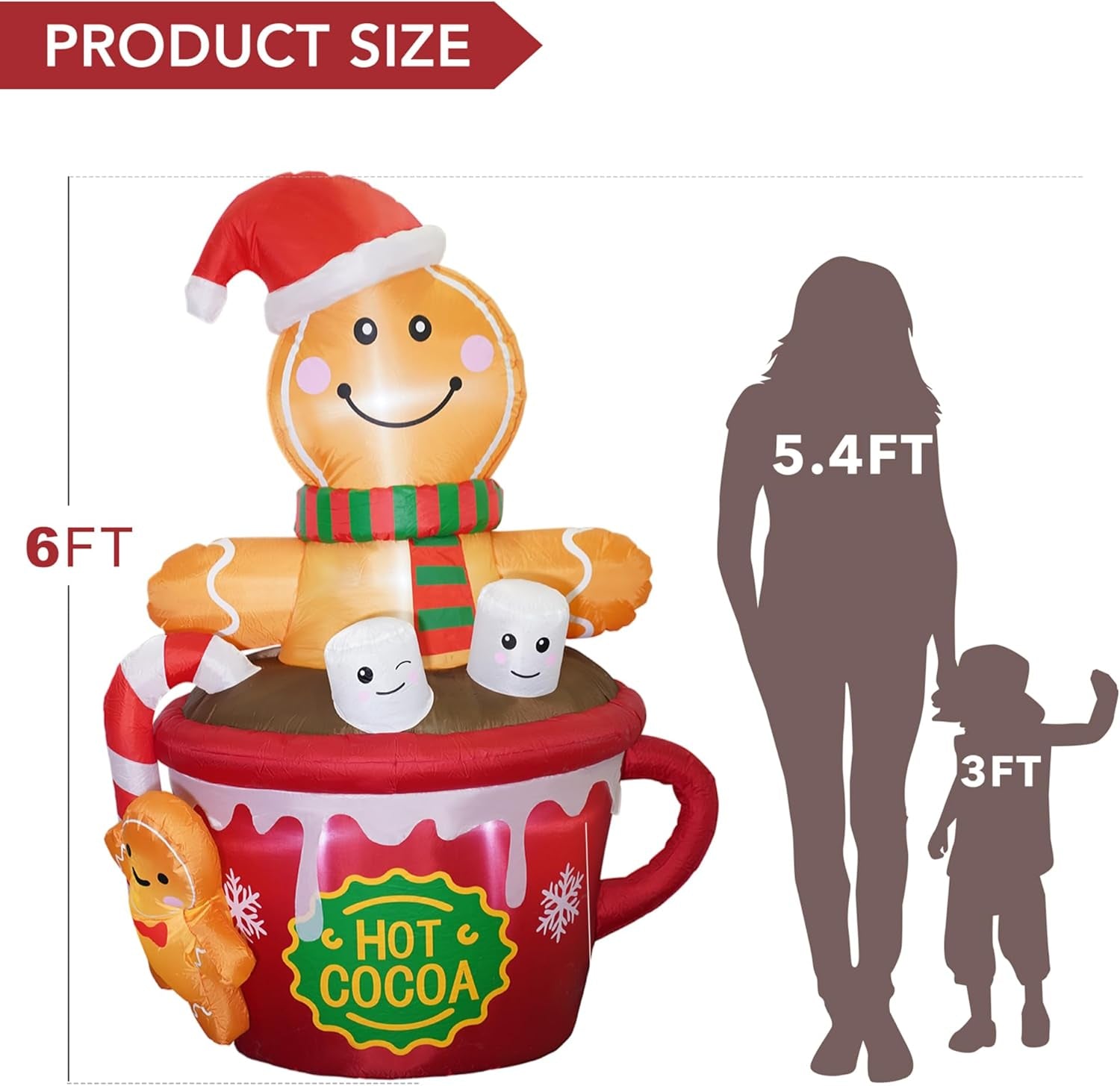 6 FT Christmas Inflatables Outdoor Decorations, Cute Christmas Blow up Yard Decorations Gingerbread Man in Hot Cocoa Mug Scene for Garden Lawn Xmas Decor
