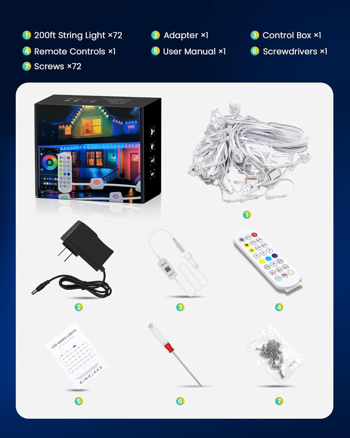 200FT RGB+IC Permanent Outdoor Lights, 24V Year-Round Roof & Eaves Lighting with 221 Modes, App & Remote Control, IP68 Waterproof, Smart outside Lights for Halloween, Christmas, Holidays