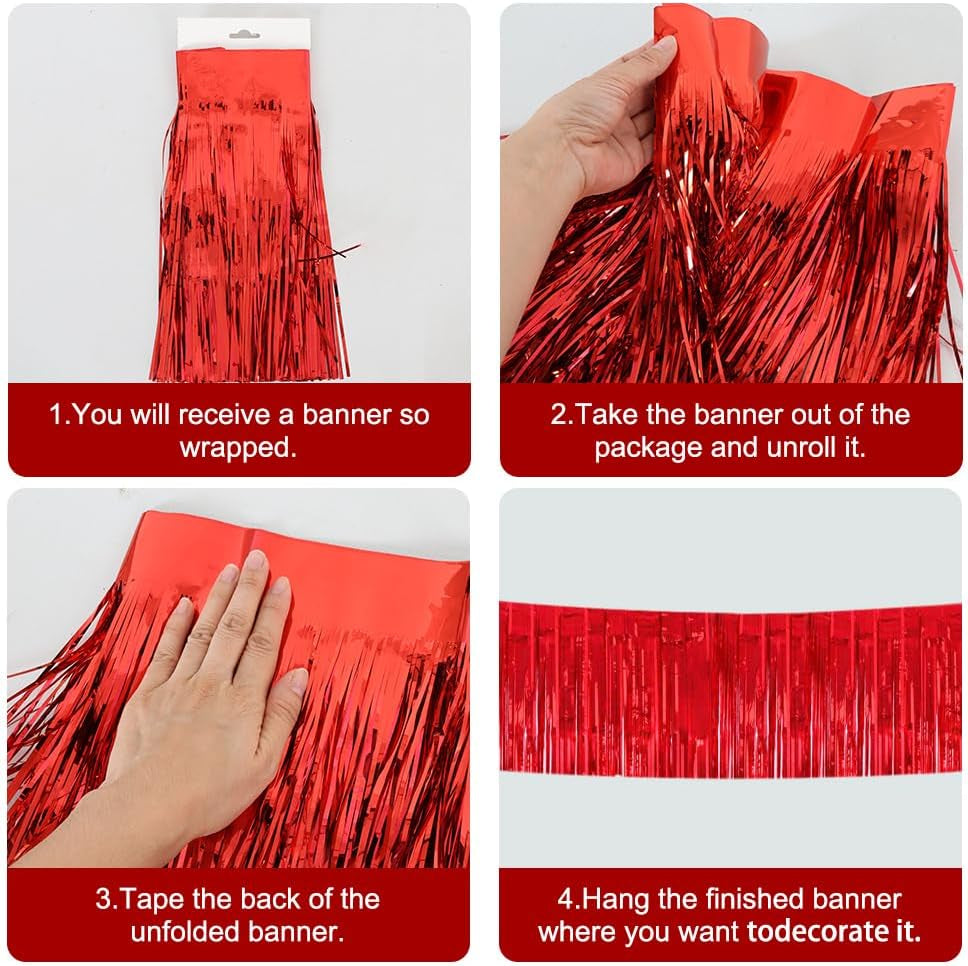 Red Fringe Garland Banner 3Pack 30Ft Wall Tinsel Foil Streamers