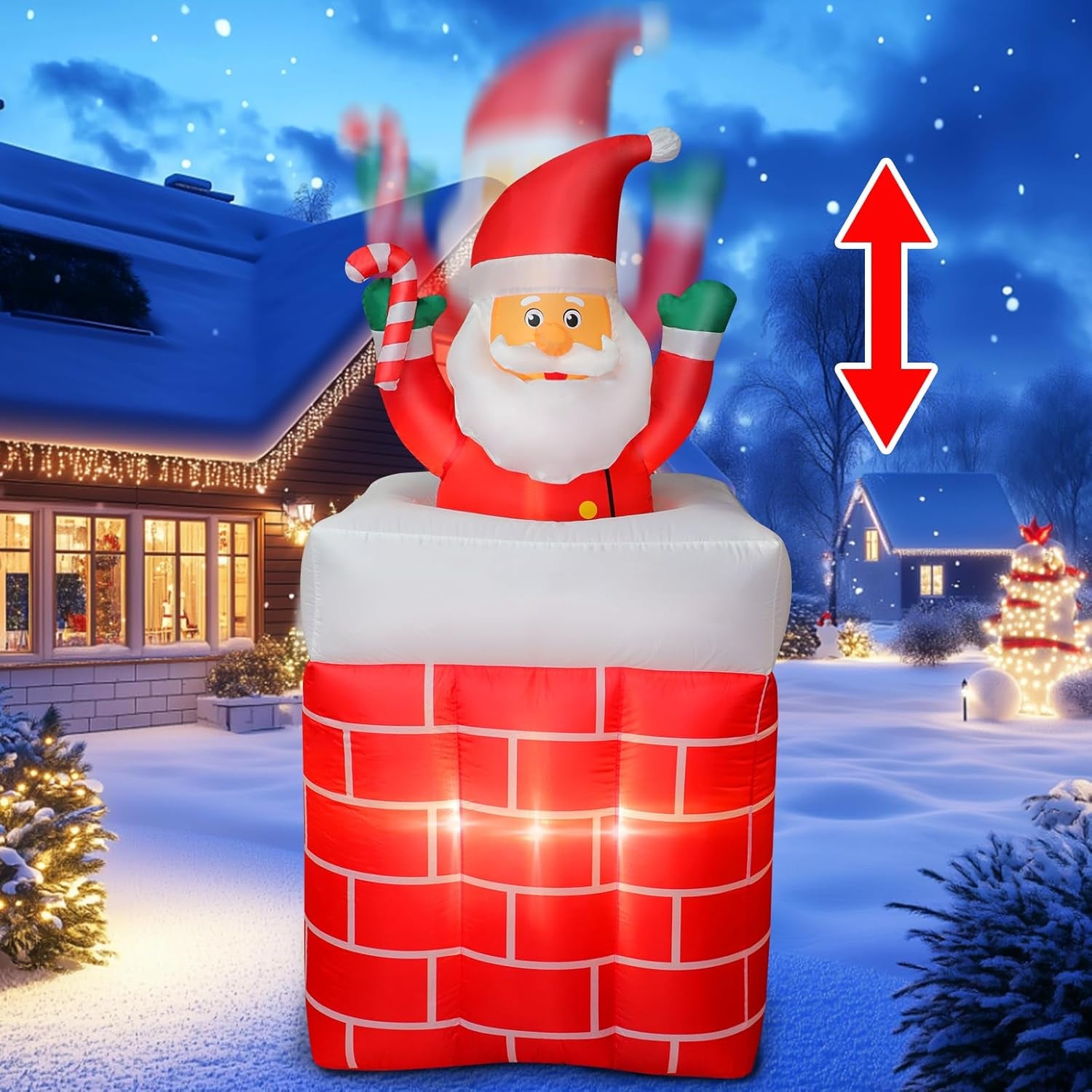 6FT Christmas Inflatables Santa Claus in the Chimney Automatic up and Down, Outdoor Blow up Santa Claus Yard Decorations Built-In LED Lights, Indoor Yard Party Lawn Garden Holiday Decor