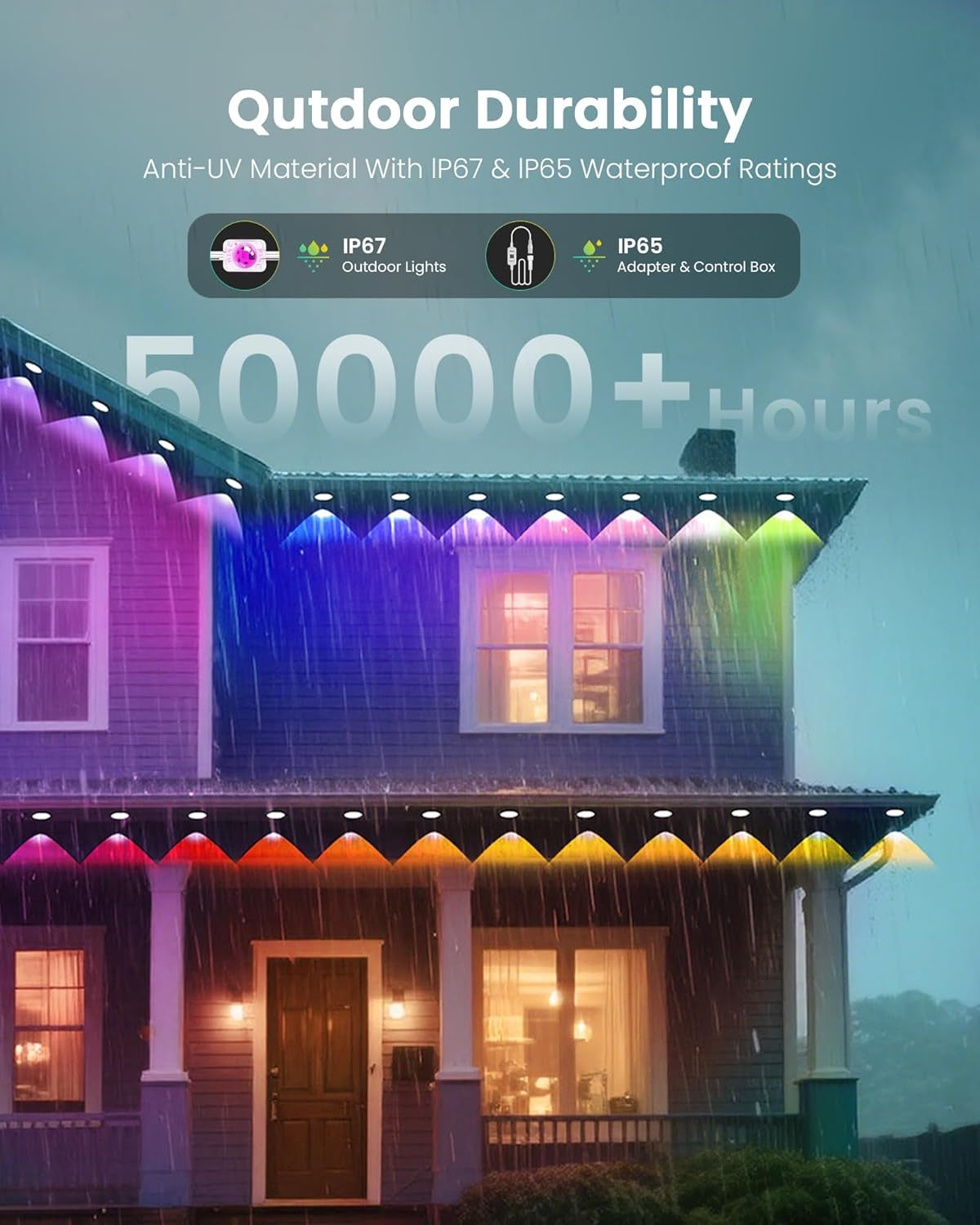 200FT RGB+IC Permanent Outdoor Lights, 24V Year-Round Roof & Eaves Lighting with 221 Modes, App & Remote Control, IP68 Waterproof, Smart outside Lights for Halloween, Christmas, Holidays