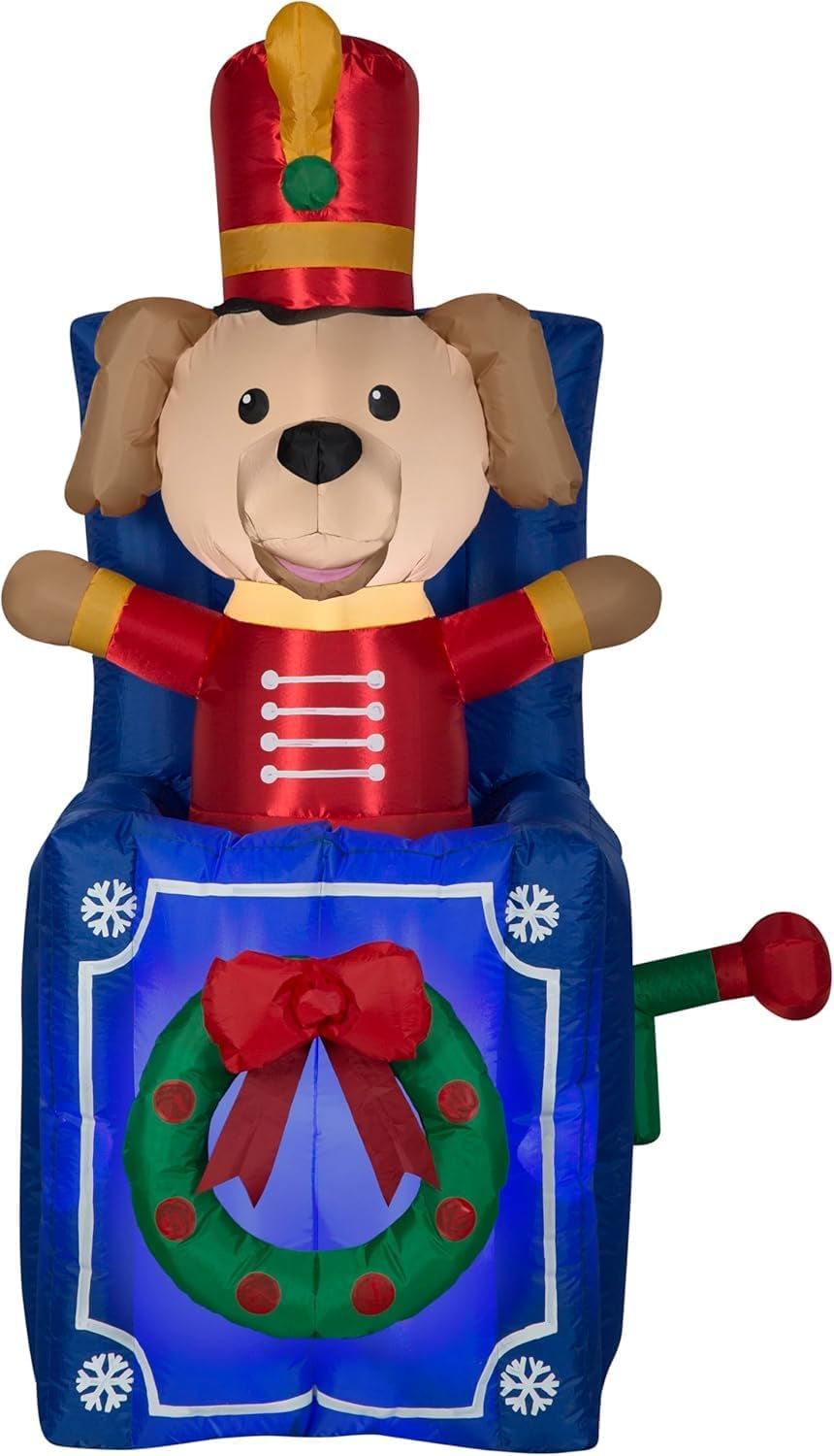 5FT Animated Dog Toy Soldier in a Box Christmas Inflatable by Gemmy - Holiday Yard Inflatables