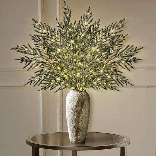 4 Pcs Lighted Norfolk Pine Branches for Vase 35"Artificial Pine Branches