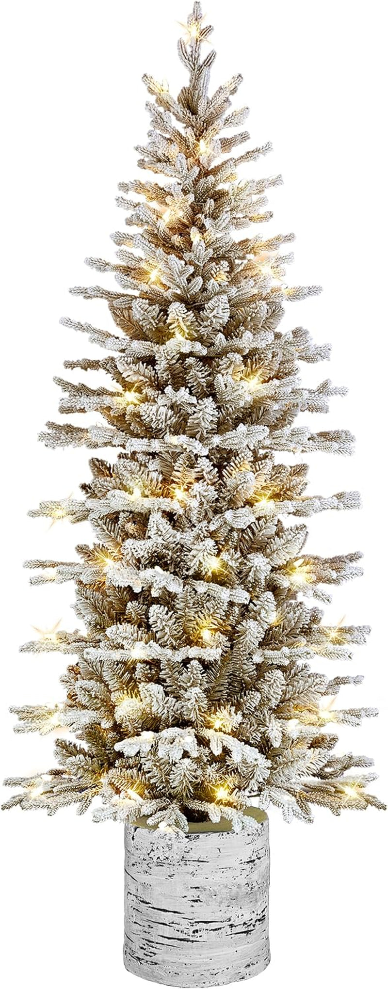 6Ft Pre-Lit Potted Flocked Pencil Christmas Tree