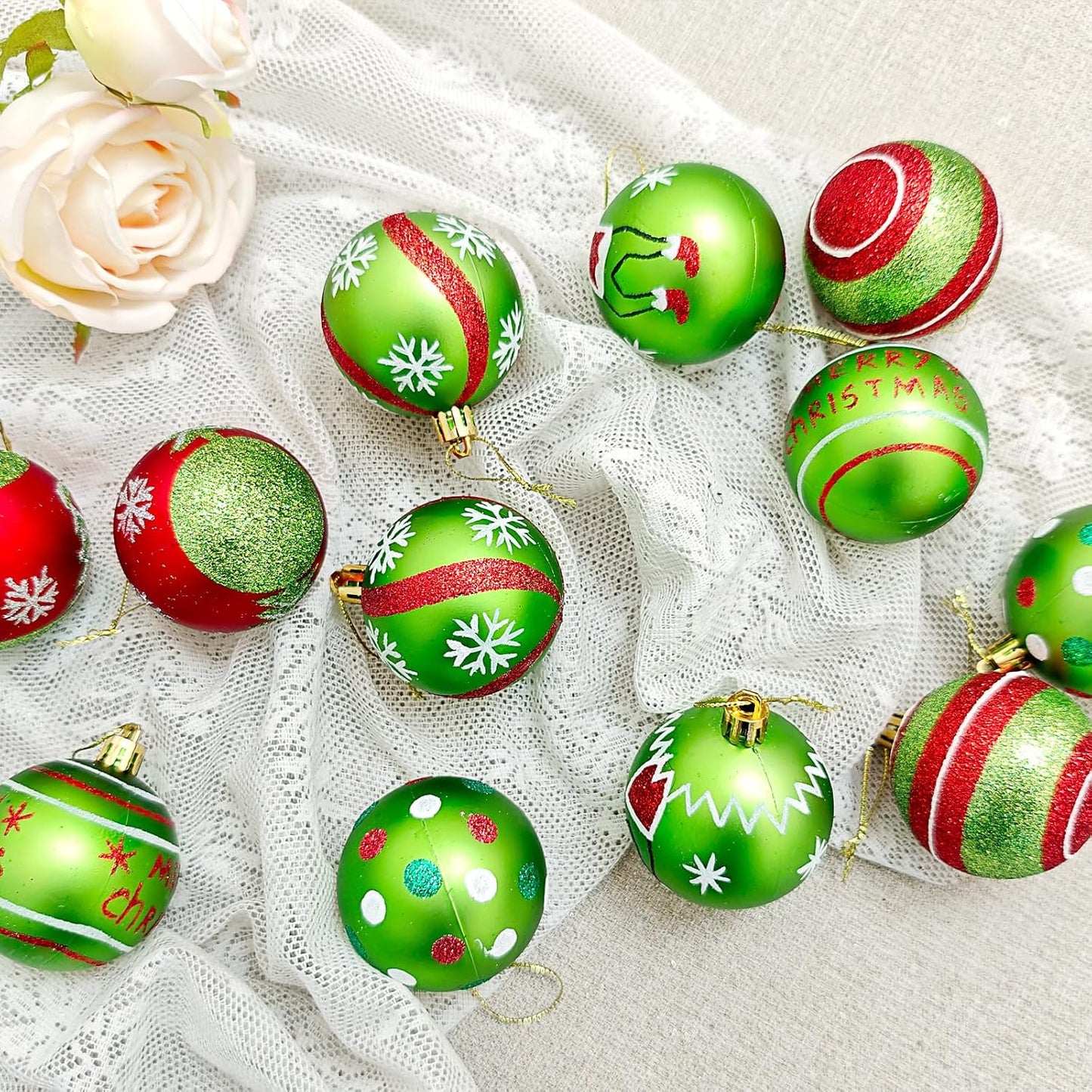 46 Pcs Christmas Ornaments, Christmas Tree Ornaments,Christmas Tree Decoration Ornaments Xmas Ball for Xmas Holiday Wreath Garland, Red and Green