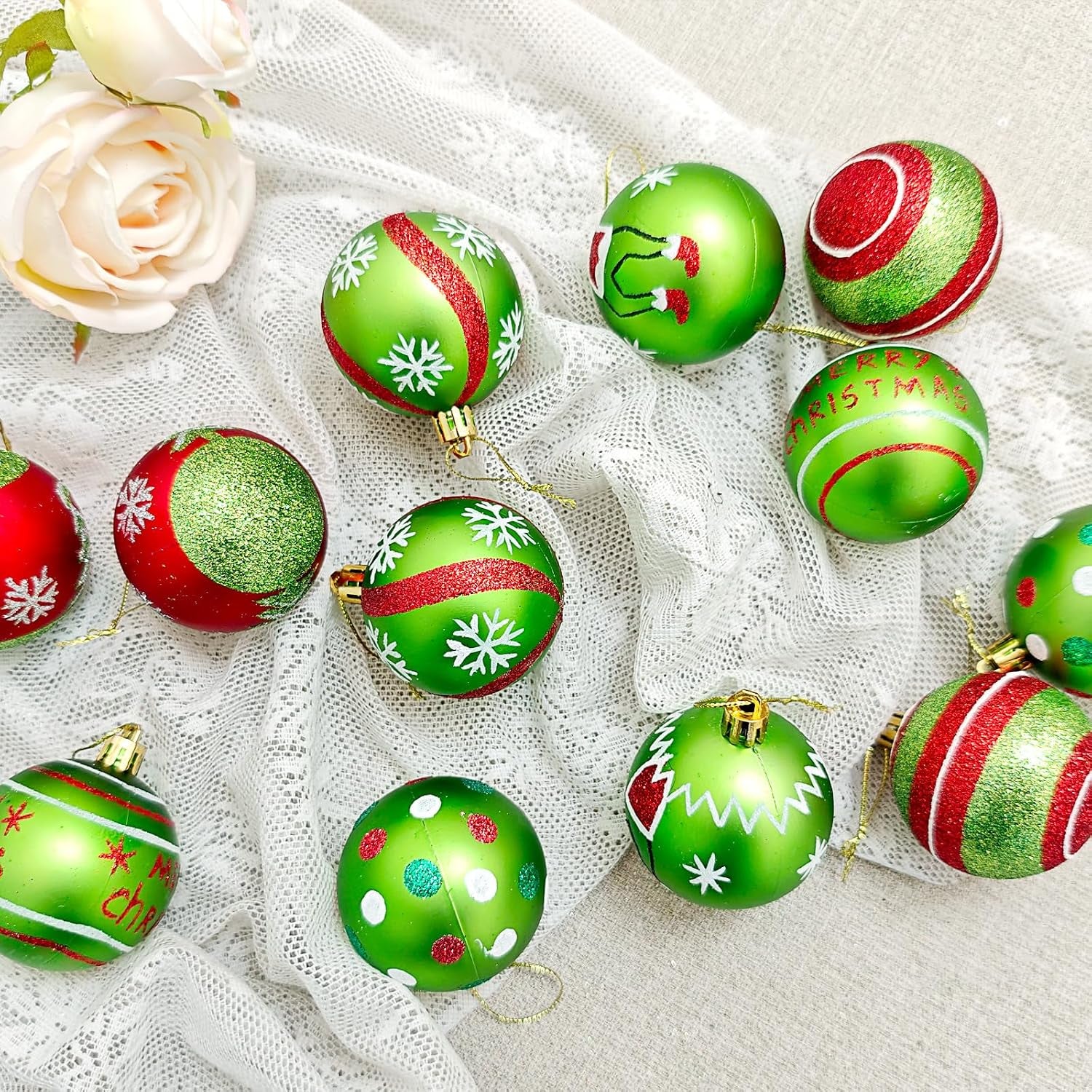 46 Pcs Christmas Ornaments, Christmas Tree Ornaments,Christmas Tree Decoration Ornaments Xmas Ball for Xmas Holiday Wreath Garland, Red and Green