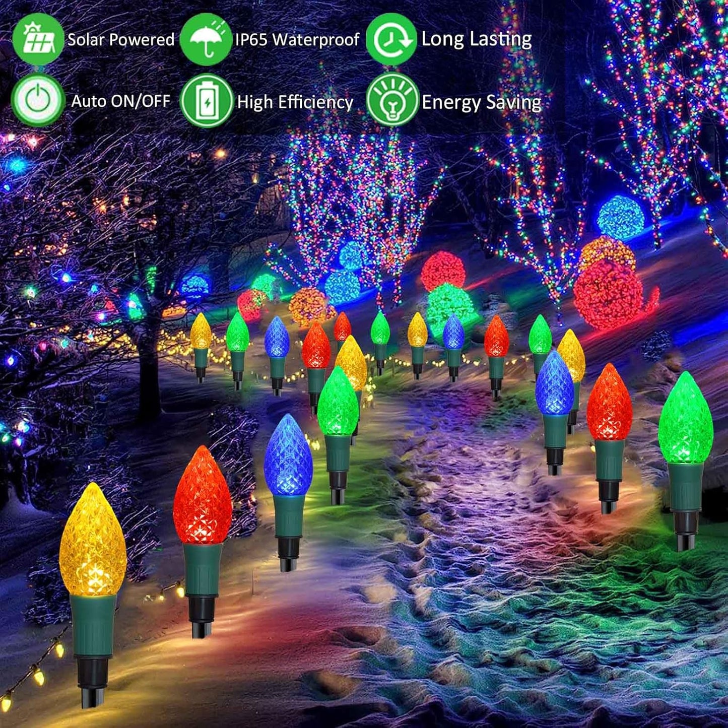 20-Pack Solar C9 Multi-Color Garden Stake Lights for Christmas Tree, Garden, Patio, Yard, Pathway