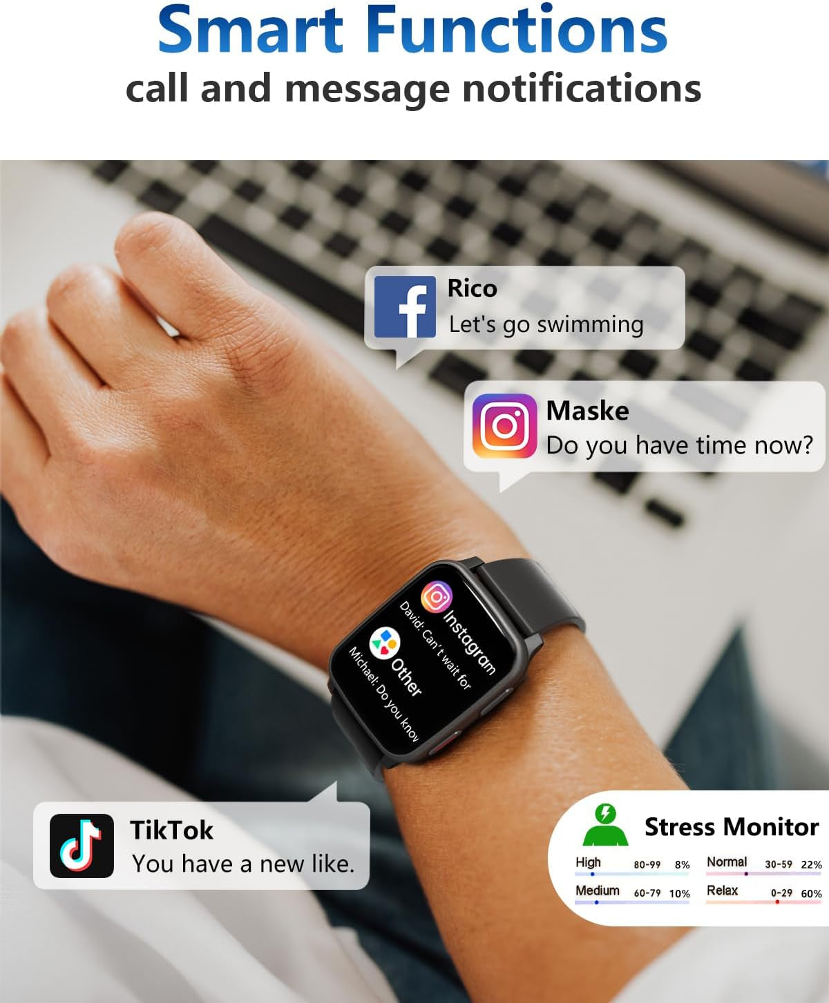 Fitness Tracker with 24/7 Heart Rate & Blood Pressure Monitor, Blood Oxygen & Sleep Tracker, Smart Watch with Step Calorie Counter, IP68 Waterproof Activity Tracker for Women Men Android Ios
