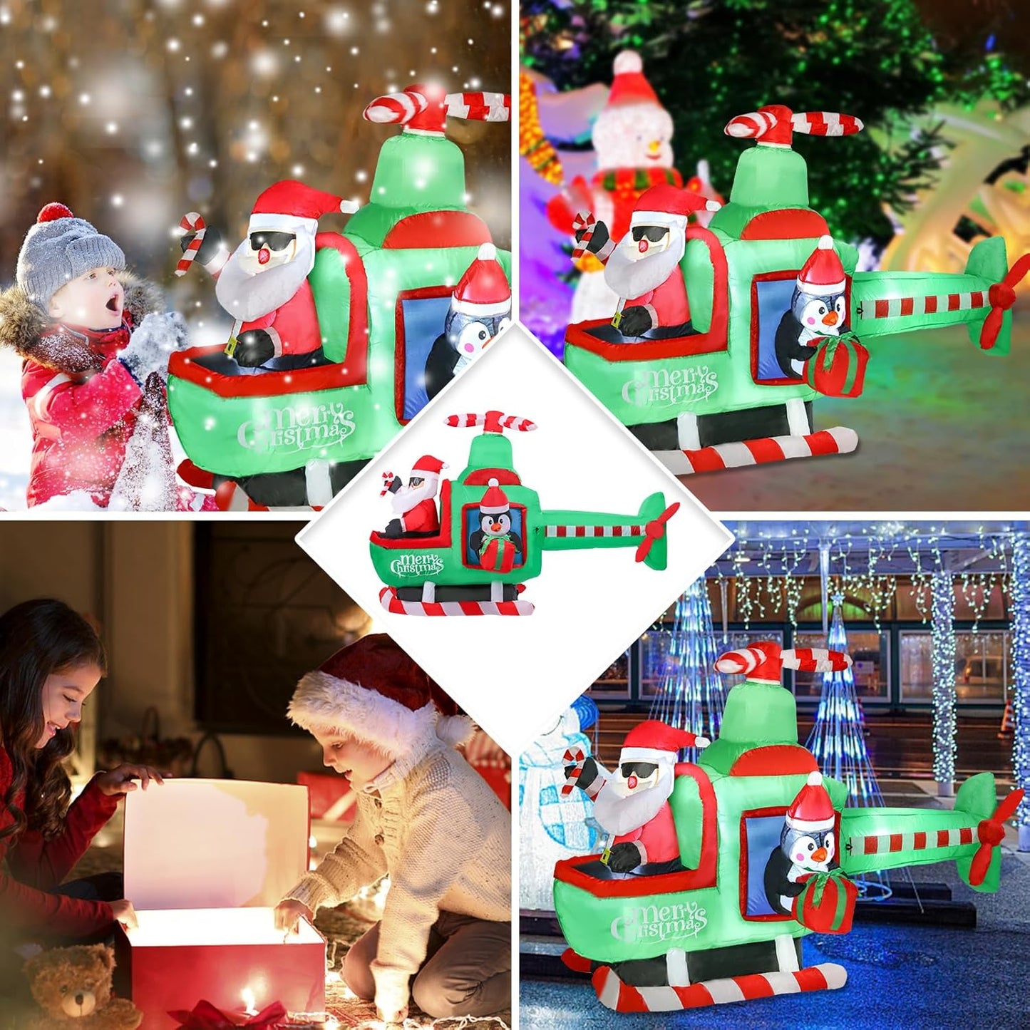 Christmas Inflatables Outdoor Decorations, 6.5FT Santa Flying Animated Airplane with Penguin Blow up Built-In LED Lights for Holiday Yard Garden Lawn Xmas Decor