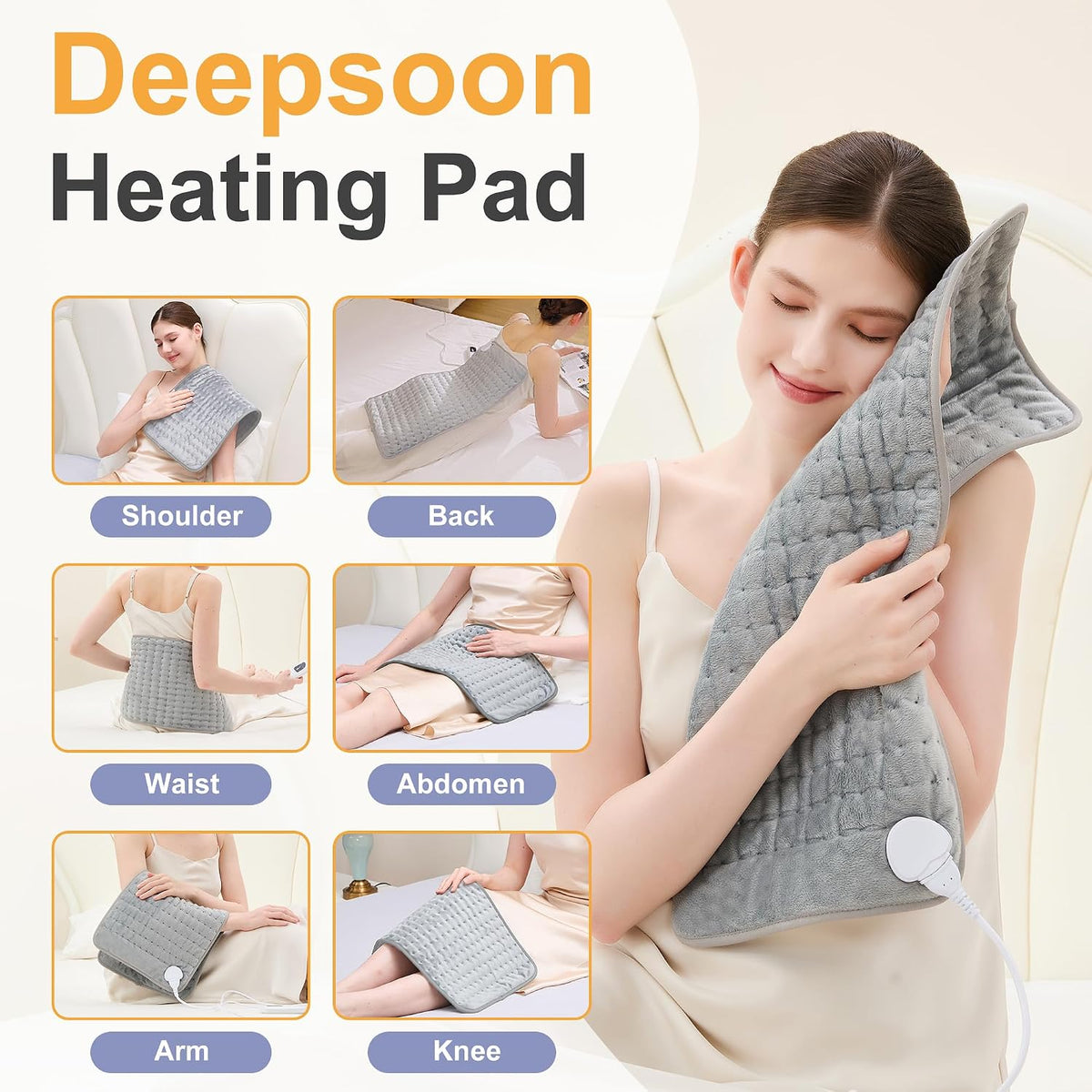 Heating Pad,Electric Heating Pads,Heating Pad for Back,Silvergray,24X12In