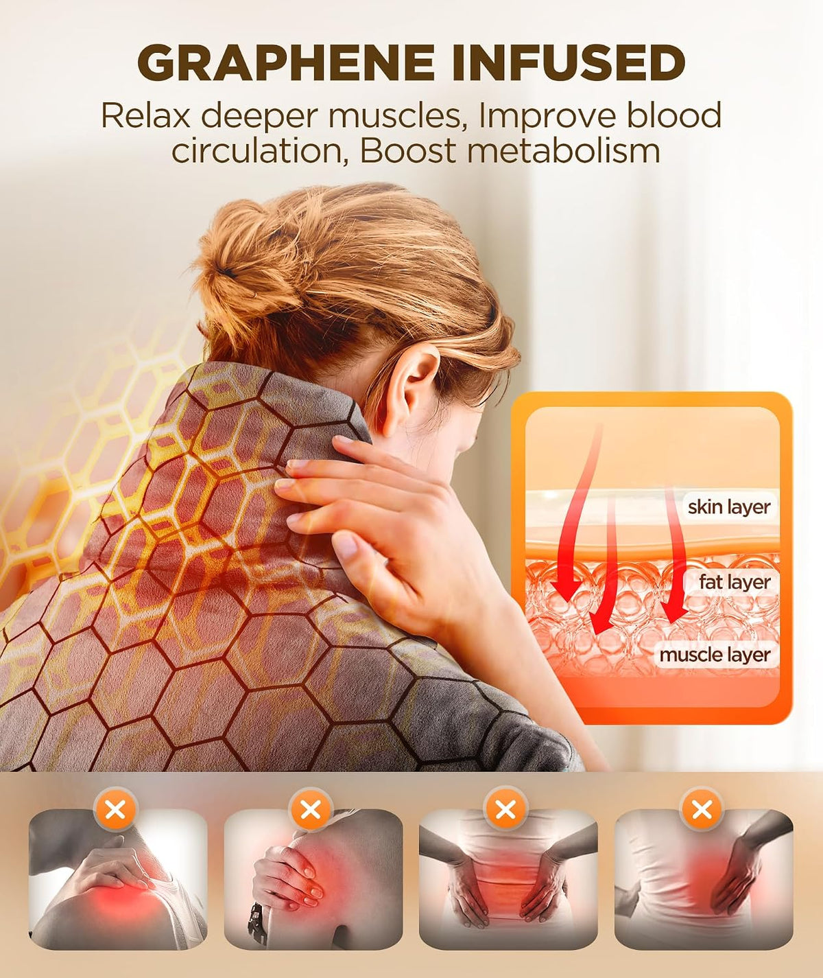 Graphene-Infused Heating Pad 3X Deeper Muscle Relief, Weighted Instant Heating Pads for Neck and Shoulders, Heated Wrap with 6 Heat Options and 4 Auto-Off Timer, Gifts for Mom Women Christmas Birthday