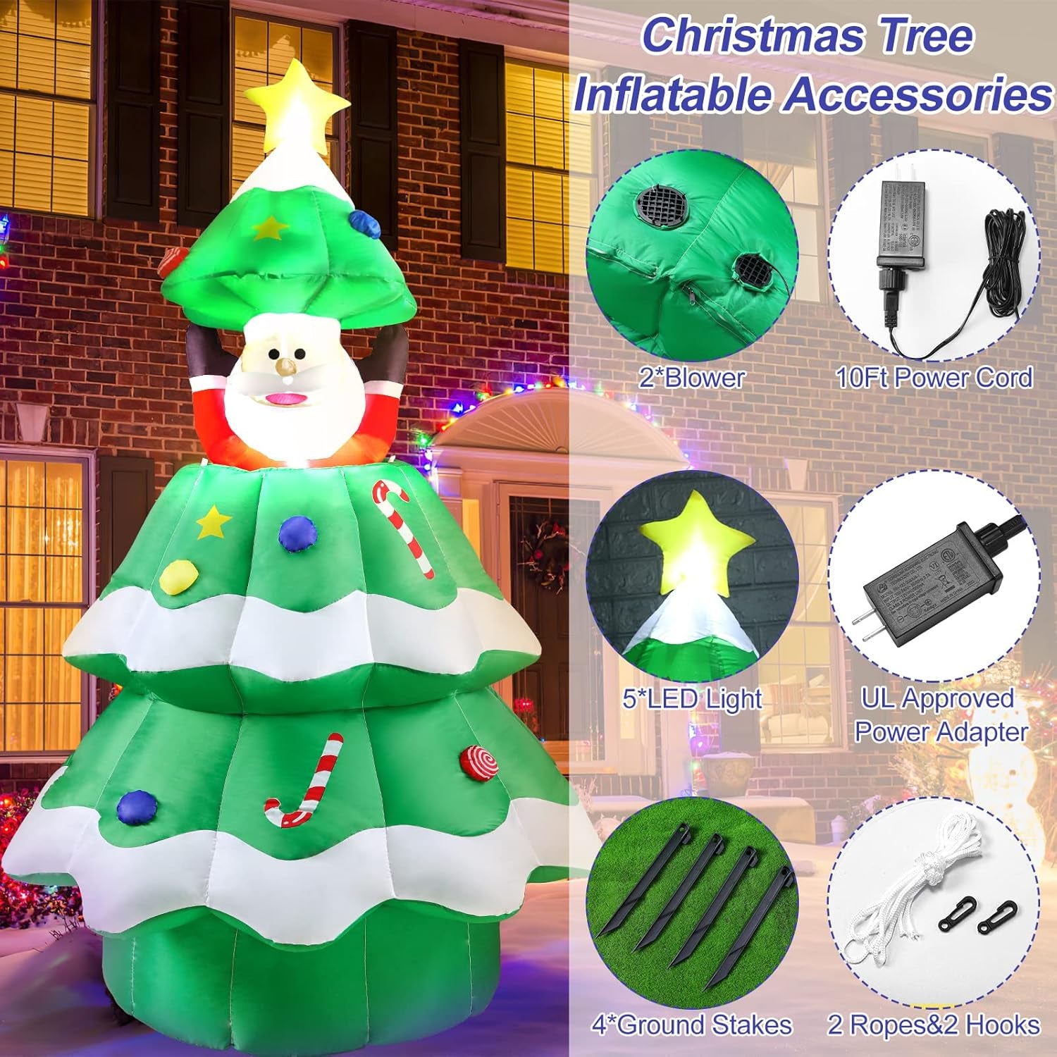 6-Foot Inflatable Christmas Tree with POP-UP Santa, Outdoor Indoor LED Lighted Christmas Tree Decor, Blow up Yard Decorations for Home Family Party Holiday Yard Lawn Garden