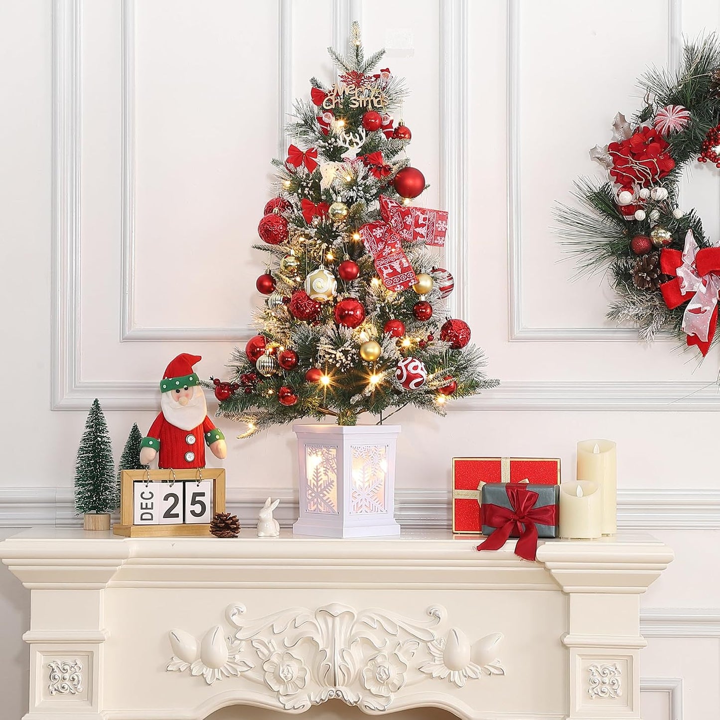 3FT Prelit Christmas Tree, Artificial Xmas Tree with Lighting Base