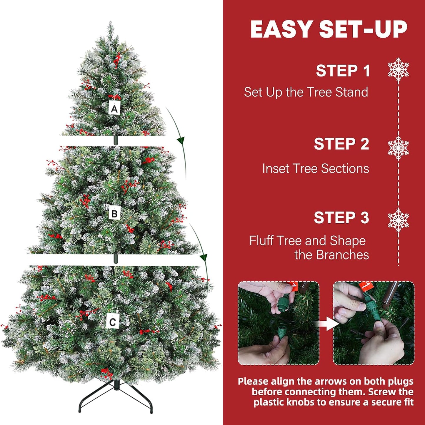6 Ft Prelit Christmas Tree with Pine Needle and Red Berries
