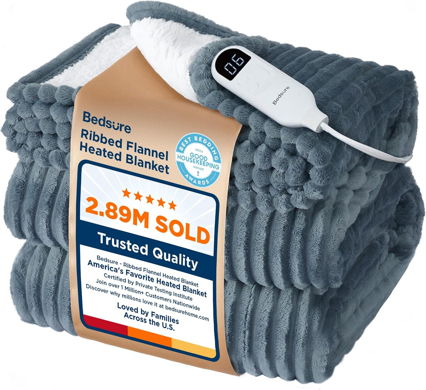 Gentlesoft Heated Blanket Throw - Soft Ribbed Flannel Electric Blanket, Gifts for Grandma (50X60 Inches, Grey)