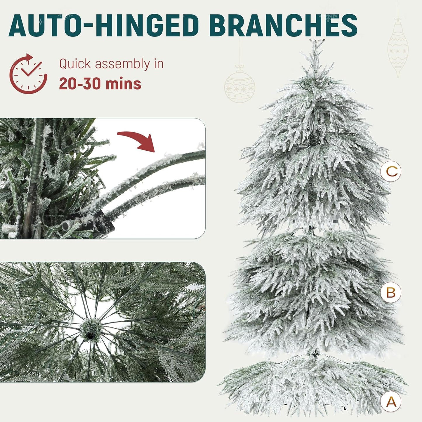 Pre-Lit Flocked Pampas Christmas Tree 6Ft